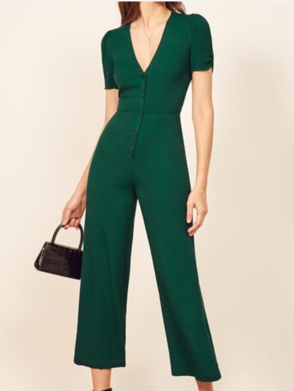 Reformation France Emerald green wide leg jumpsuit 2
